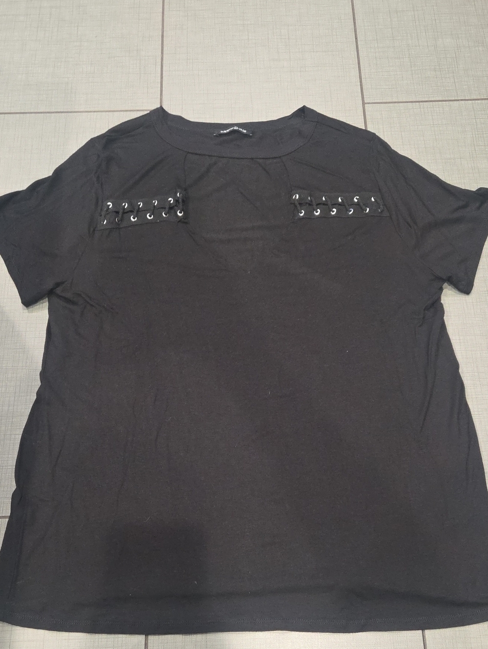 Hippie Chic Black Short Sleeve Tee with Eyelet Accent 1X